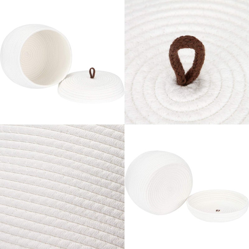 Sea Team Round Cotton Rope Storage Basket with Lid, Decorative Woven Storage Bin, Pot, Caddy, Organizer, Container for Snacks, Towels, Plants, 10 x 7.5 Inches (Small, White) - Image 4