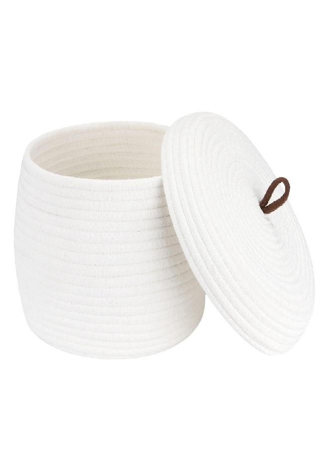Sea Team Sea Team Round Cotton Rope Storage Basket with Lid, Decorative Woven Storage Bin, Pot, Caddy, Organizer, Container for Snacks, Towels, Plants, 10 x 7.5 Inches (Small, White) 