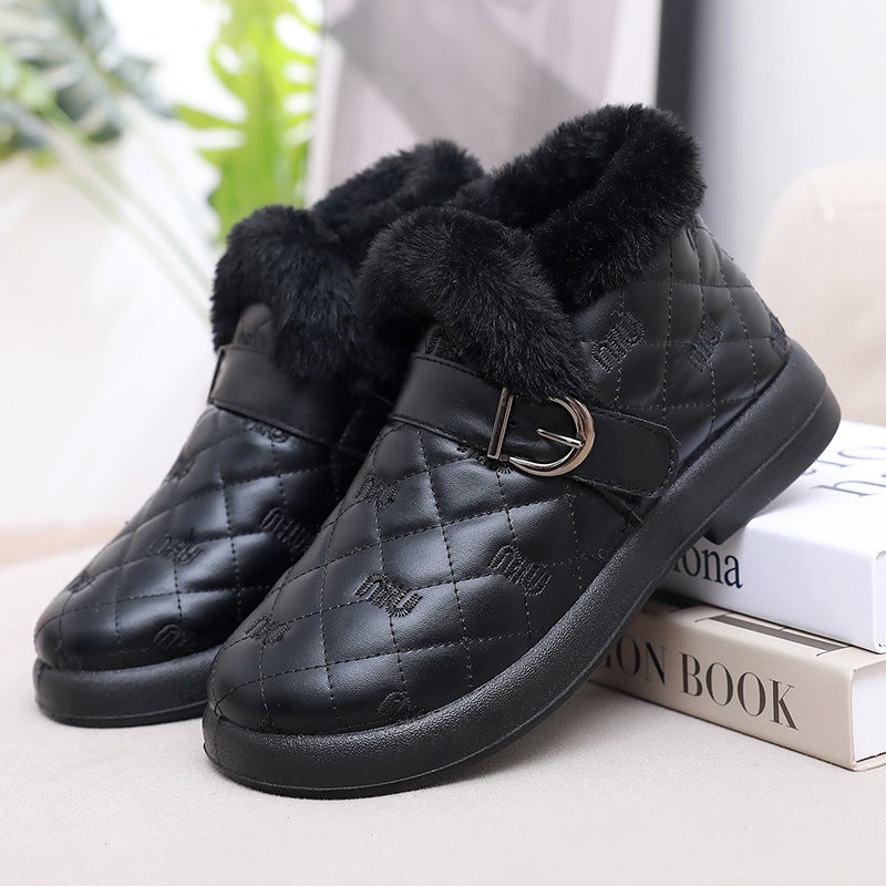 Winter Plush Lined Waterproof Snow Boots for Women Black