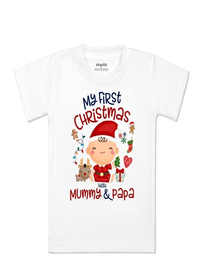 ARVESA My First Christmas TS-1273 Christmas Baby Tshirt for Kids Boys & Girls Half Sleeves Round Neck Clothes Tshirt for Kids Boys 1 Months to 6 Years Dress Classic White - Image 1