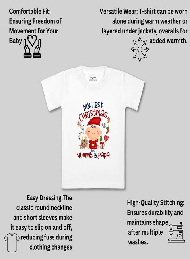 ARVESA My First Christmas TS-1273 Christmas Baby Tshirt for Kids Boys & Girls Half Sleeves Round Neck Clothes Tshirt for Kids Boys 1 Months to 6 Years Dress Classic White - Image 3