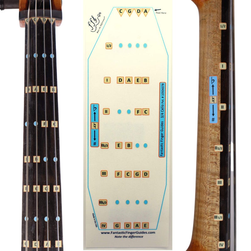FFG NOTE THE DIFFERENCE Fantastic Finger Guide for Cellos | Stringed Musical Instruments | Fingerboard and Fretboard Stickers for Learning All Notes | Kids/Adult Beginner Cello Finger Guide | 3/4 Size - Image 1
