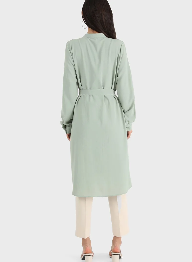 Refka by modanisa Belted Button Detail Tunic