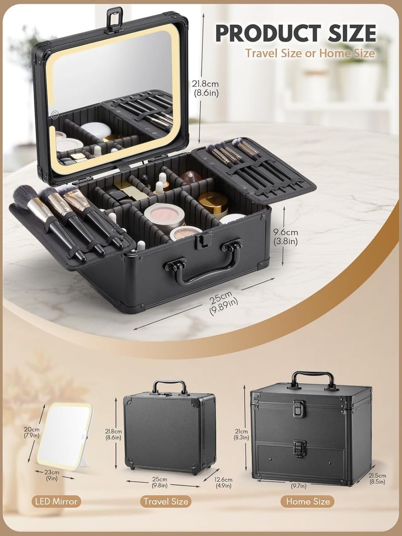 OMIRO Makeup Case, Travel Makeup Bag with Light Up Mirror Set, Makeup Organizer Box with Magnet Travel Makeup Mirror for Women and Girls (Black) - Image 2