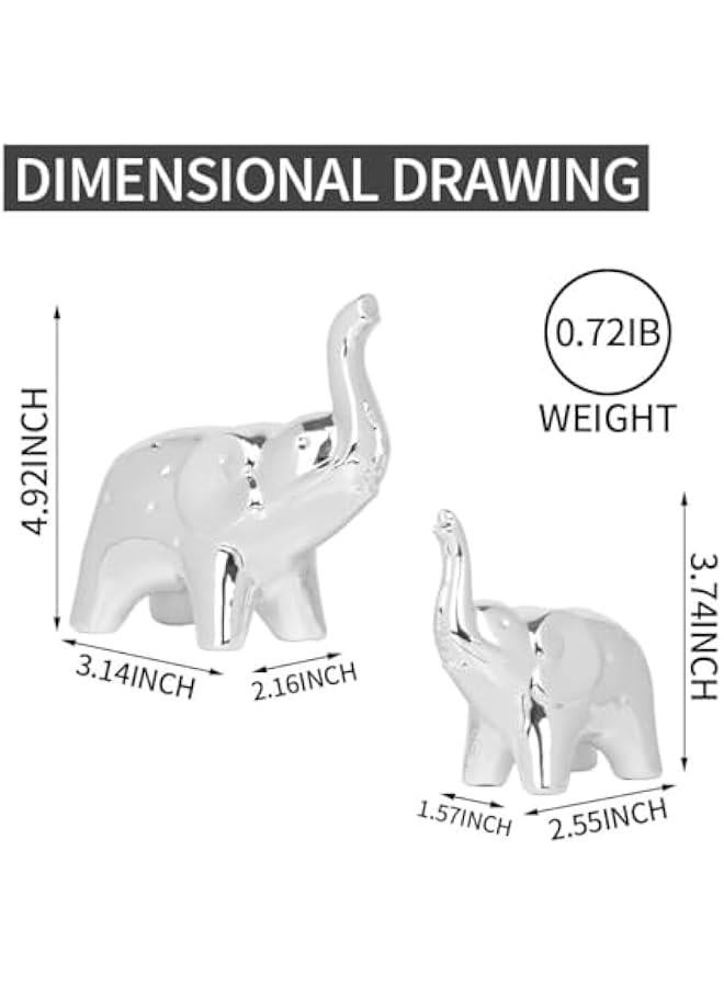 هوكور زوج من تمثال الفيل لديكور المنزل، تماثيل على الطراز الحديث، منحوتة للمكتب ورف الكتب وغرفة المعيشة (فضي) - Image 2