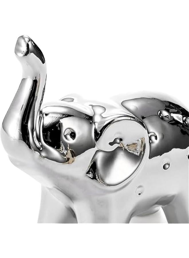 هوكور زوج من تمثال الفيل لديكور المنزل، تماثيل على الطراز الحديث، منحوتة للمكتب ورف الكتب وغرفة المعيشة (فضي) - Image 4