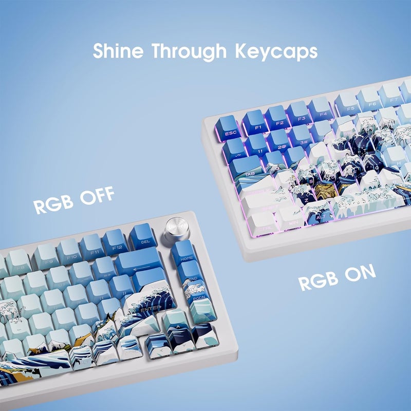 HITIME XVX Shine Through Side Print PBT Keycaps - 75% Dye Sub, Cherry Profile, 131 Keys, Wave of Kanagawa Double Shot Keycaps for Mechanical Keyboards - Image 2