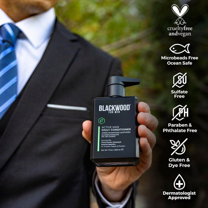 BLACKWOOD FOR MEN Active Man Daily Conditioner - Men's Thickening Conditioner for Hair Loss & Dandruff - Deep Treatment for Shine - Natural Vegan Formula - Sulfate, Paraben, & Cruelty-Free (7 Oz) - Image 3