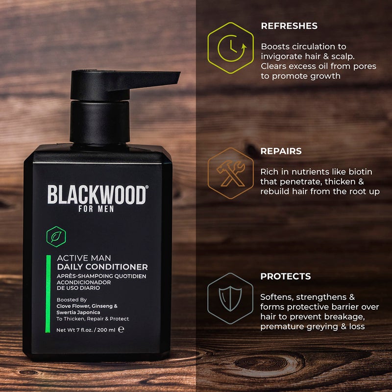 BLACKWOOD FOR MEN Active Man Daily Conditioner - Men's Thickening Conditioner for Hair Loss & Dandruff - Deep Treatment for Shine - Natural Vegan Formula - Sulfate, Paraben, & Cruelty-Free (7 Oz) - Image 5