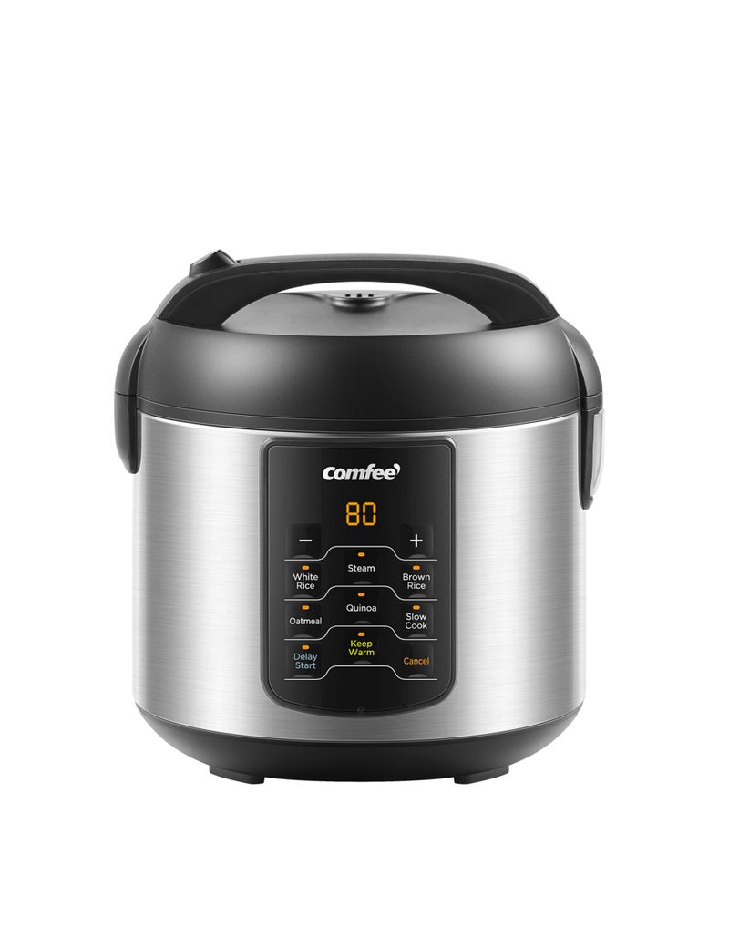 COMFEE' Compact Rice Cooker, 6-in-1 Stainless Steel Multi Cooker, Slow Cooker, Steamer, Saute, and Warmer, 2 QT, 8 Cups Cooked(4 Cups Uncooked), Brown Rice, Quinoa and Oatmeal, 6 One-Touch Programs - Image 1