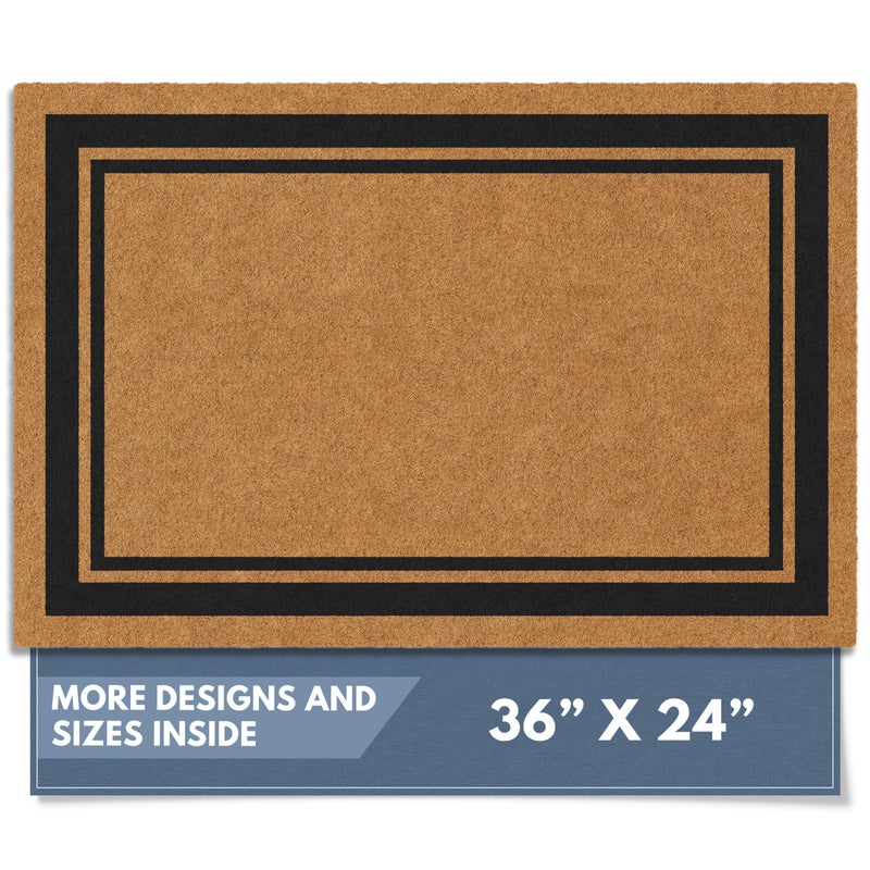 Barnyard Designs Natural Coco Coir Heavy Duty Backing Doormat - Large Cute Non-Slip Front Door Welcome Mat for Outside Entrance or Porch Entry, Brown (24x36, Border) - Image 1