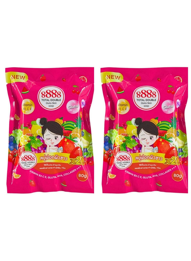 8888 TOTAL DOUBLE Gluta Skin Soap Red 80g 2 Pcs - Image 1
