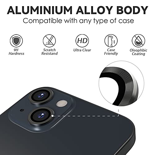 CloudValley Camera Lens Protector Designed for iPhone 13/13 Mini, Tempered Glass Protective Film, Aluminum Alloy Camera Lens Cover (Black) - Image 5