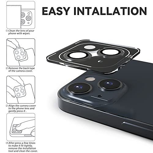 CloudValley Camera Lens Protector Designed for iPhone 13/13 Mini, Tempered Glass Protective Film, Aluminum Alloy Camera Lens Cover (Black) - Image 3