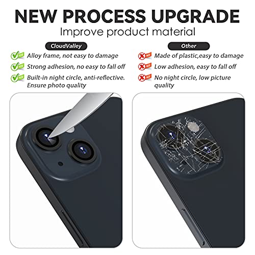 CloudValley Camera Lens Protector Designed for iPhone 13/13 Mini, Tempered Glass Protective Film, Aluminum Alloy Camera Lens Cover (Black) - Image 2