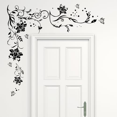 Supzone Flowers & Butterflies Wall Decals - DIY Black & Floral Wall Stickers for Bedrooms & Living Rooms - Image 3