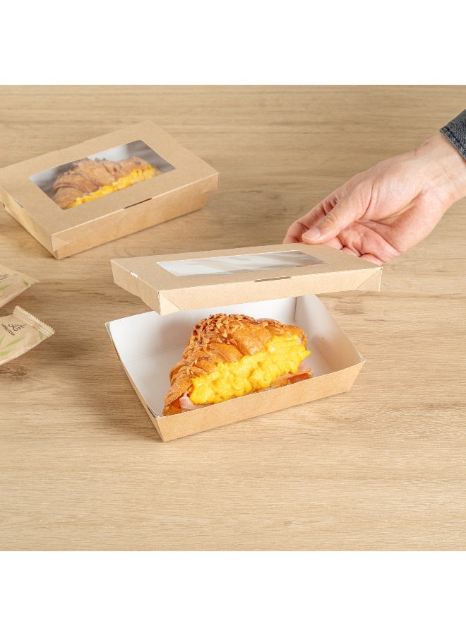 Restaurantware Cafe Vision 28 Ounce To Go Boxes, 200 Clear Window Take Out Boxes - Grease-Resistant, Secure Lid, Kraft Paper Disposable Lunch Boxes, Sustainable, 7.5 x 5.1 x 1.6 Inch - Image 5