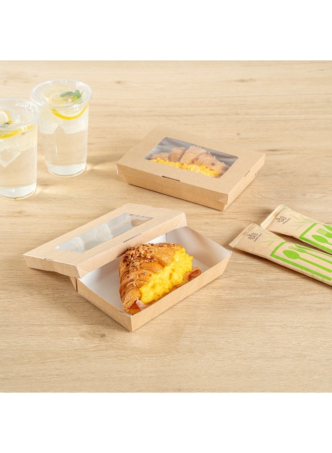 Restaurantware Cafe Vision 28 Ounce To Go Boxes, 200 Clear Window Take Out Boxes - Grease-Resistant, Secure Lid, Kraft Paper Disposable Lunch Boxes, Sustainable, 7.5 x 5.1 x 1.6 Inch - Image 3
