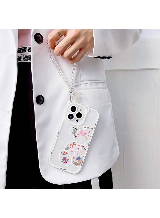 HS Compatible with iPhone 14 Pro Max Case, Lovely Flowers Bear Camera Protector Clear Case Cover with Lovely Strap Bracelet Chain Girls Women Case for iPhone 14 Pro Max - Image 4