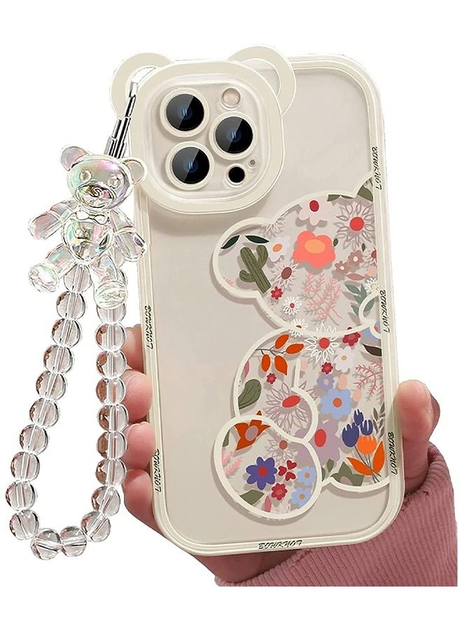 HS Compatible with iPhone 14 Pro Max Case, Lovely Flowers Bear Camera Protector Clear Case Cover with Lovely Strap Bracelet Chain Girls Women Case for iPhone 14 Pro Max - Image 1