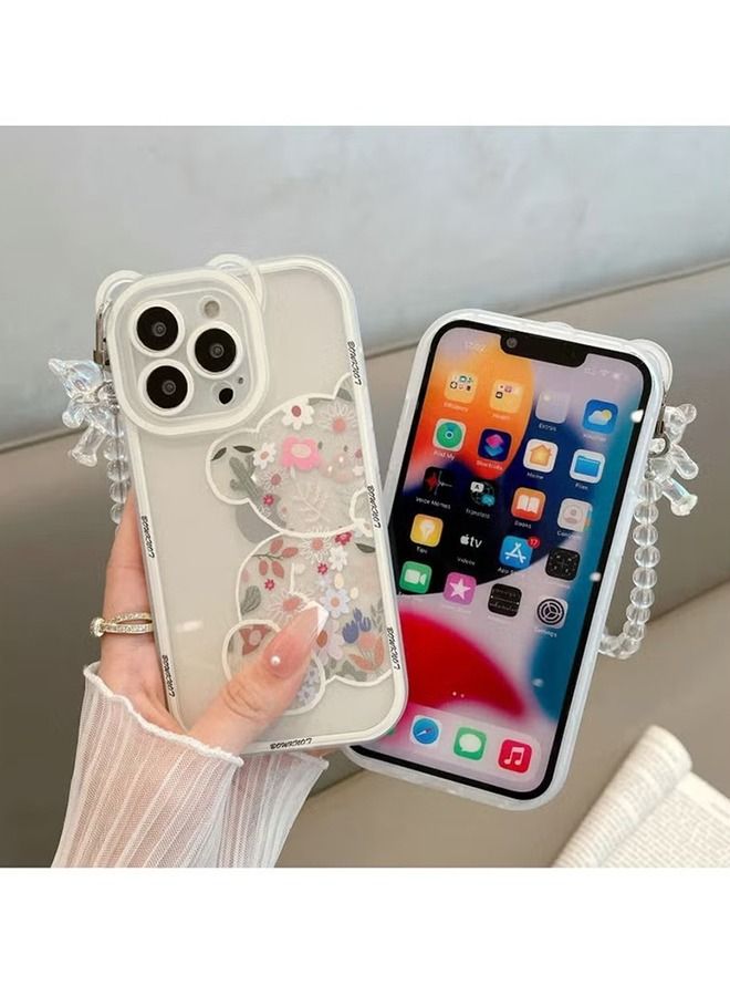 HS Compatible with iPhone 14 Pro Max Case, Lovely Flowers Bear Camera Protector Clear Case Cover with Lovely Strap Bracelet Chain Girls Women Case for iPhone 14 Pro Max - Image 2