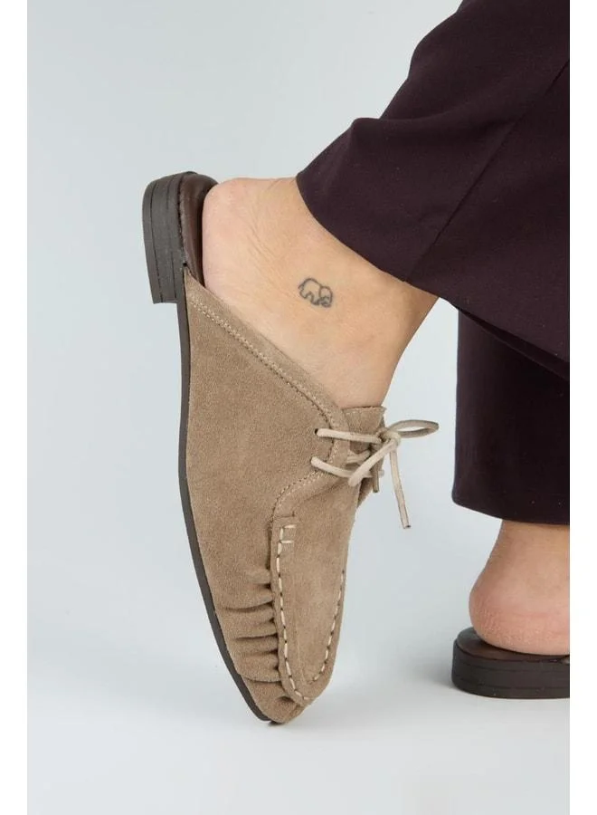 Mitzi Women's Genuine Leather Pleated Strappy Beige Slippers.