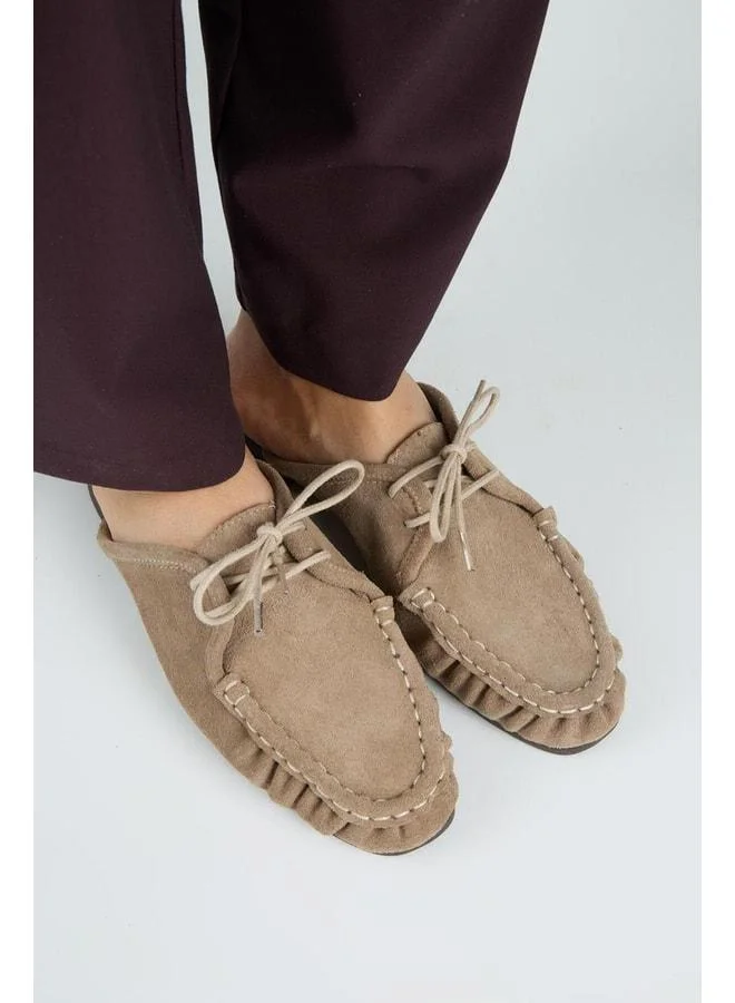 Manijero  Mitzi Women's Genuine Leather Pleated Strappy Beige Slippers. for Women | Best Price UAE