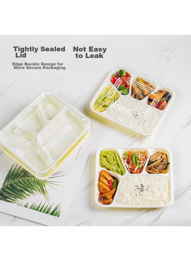 Yata Wutian Disposable Food Containers With 5 Compartments, Takeout Boxes, Fast Food Containers With Lids, 1000ml*100 Sets, Microwave Safe - Image 2