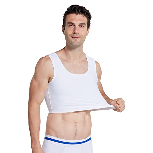 BaronHong Men Hide Gynecomastia Pullover Chest Binder Compression Slimming Undershirt Male Corset Tank Tops(White,L) - Image 4