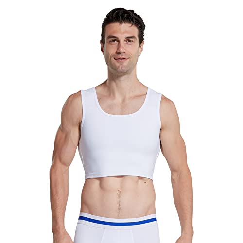BaronHong Men Hide Gynecomastia Pullover Chest Binder Compression Slimming Undershirt Male Corset Tank Tops(White,L) - Image 1