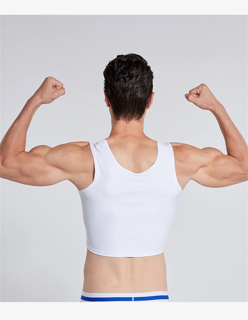 BaronHong Men Hide Gynecomastia Pullover Chest Binder Compression Slimming Undershirt Male Corset Tank Tops(White,L) - Image 3