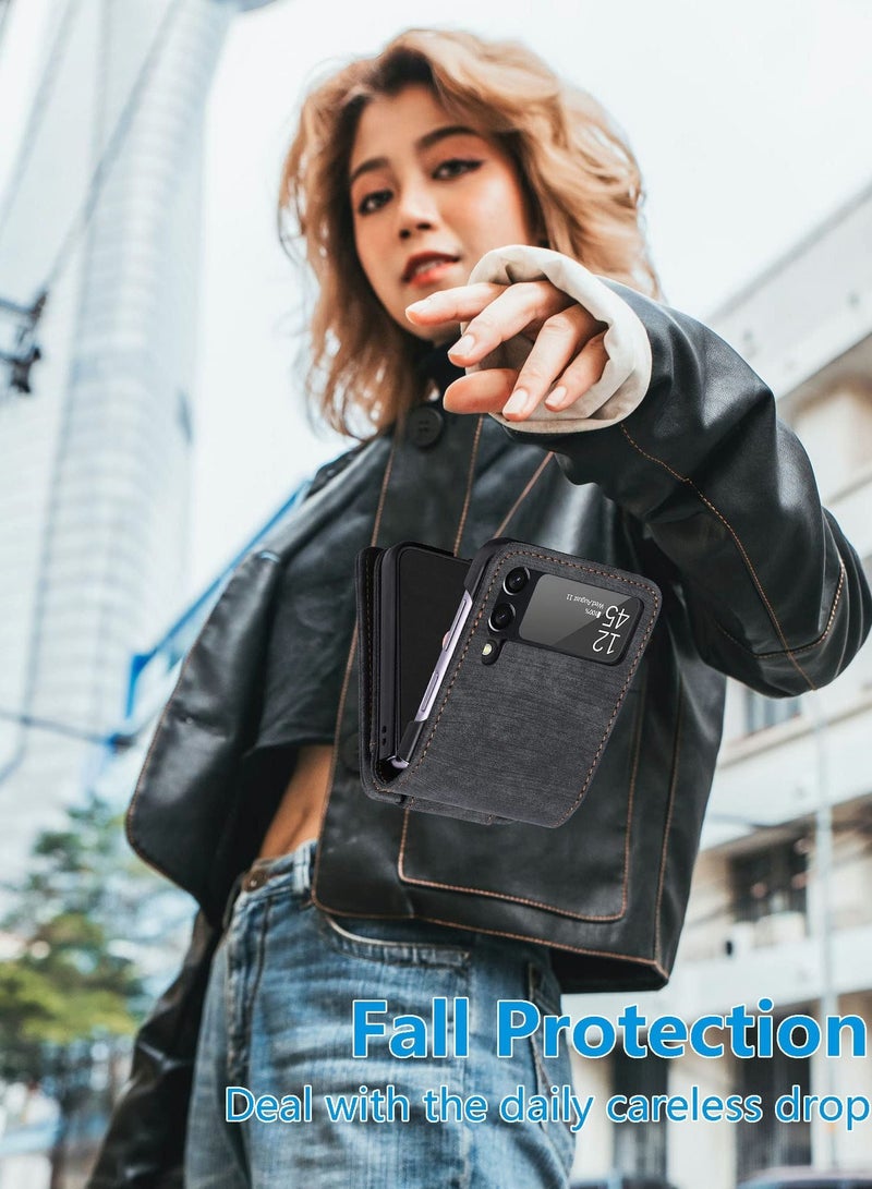 Galaxy Z Flip 4 Wallet Case with Card Holder 2 in 1 Detachable Zipper Wallet, Slim Fit Retro PU Leather Protective Flip Phone Cover for Samsung Galaxy Z Flip 4 5G 2022