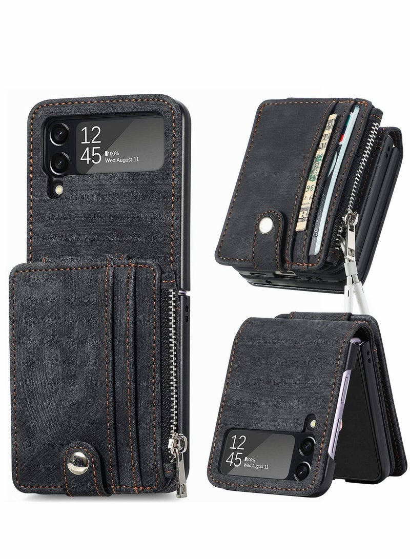 Excefore Galaxy Z Flip 4 Wallet Case with Card Holder 2 in 1 Detachable Zipper Wallet, Slim Fit Retro PU Leather Protective Flip Phone Cover for Samsung Galaxy Z Flip 4 5G 2022  - Image 1