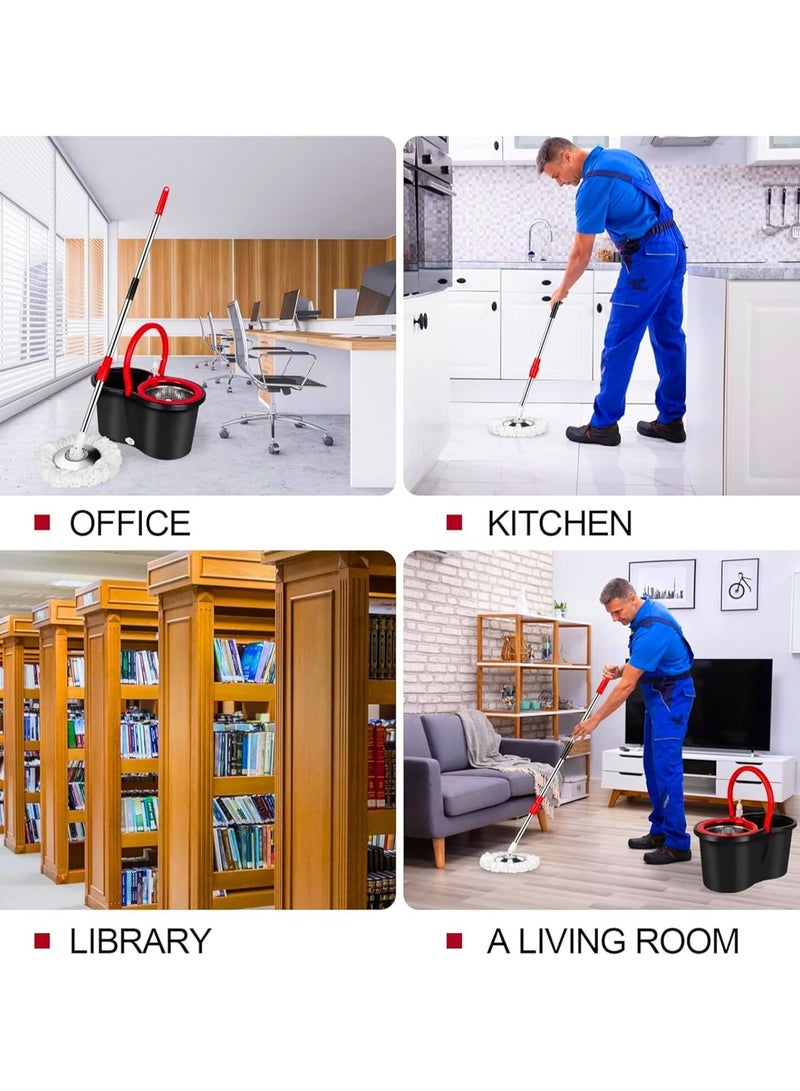 معرض الأعياد مجموعة دلو ممسحة دوارة بزاوية 360 درجة من Home Essential، ممسحة أرضية دوارة من الألياف الدقيقة ومجموعة دلو مع رأسين ممسحة فائقة الامتصاص وقابلة لإعادة الاستخدام، دلو ممسحة سعة 6 لتر مع دلو ممسحة من الفولاذ المقاوم للصدأ مع عصارة.  - Image 5
