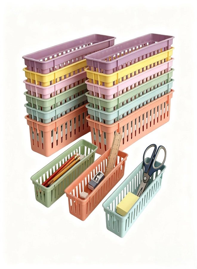 RAUVOLFIA 12 Pack Classroom Pencil Organizer Pencil Basket or Crayon Basket, Small Pencil Holder Tray for Kids Desks (Boho) - Image 1