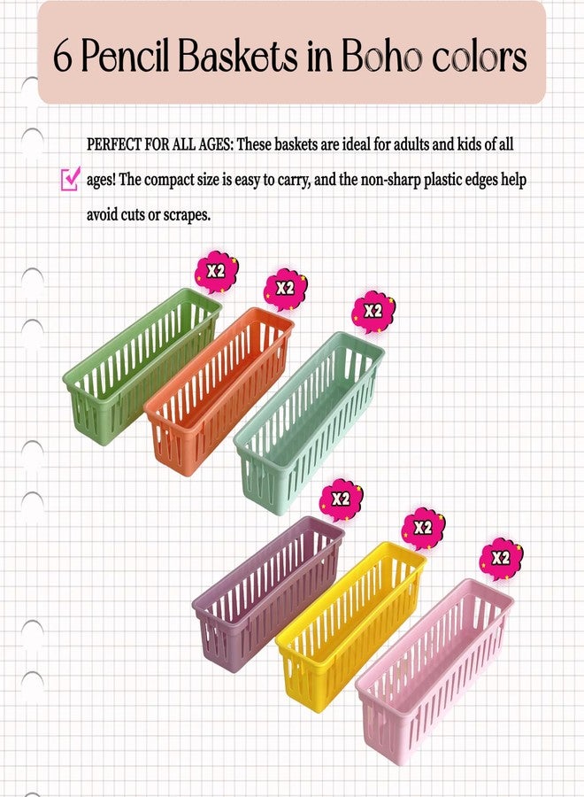 RAUVOLFIA 12 Pack Classroom Pencil Organizer Pencil Basket or Crayon Basket, Small Pencil Holder Tray for Kids Desks (Boho) - Image 4