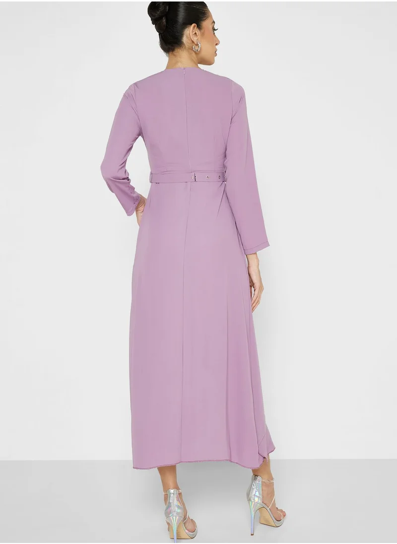 Khizana Ruffle Hem Dress With Belt