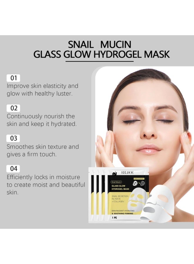 EELHOE 4 pcs Advanced Snail Mucin Glass Glow Hydrogel Face Mask Hydrating Lifting Soothing and Firming Facial Mask Snail Mucin Collagen Face Mask Anti Wrinkle Face Mask Glass Skin Collagen Facial Mask Sheet - Image 3