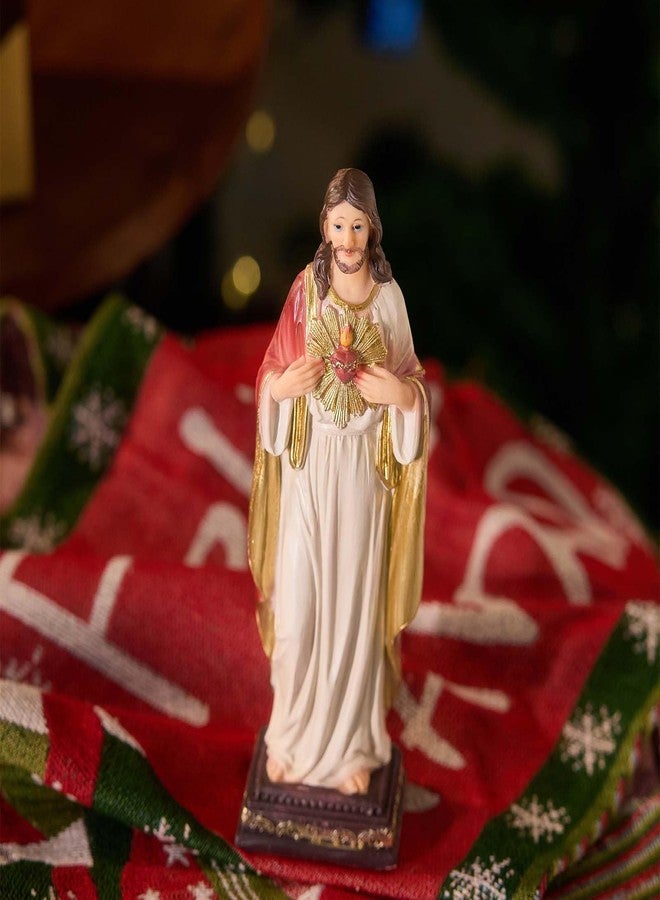 Zayton Jesus Statue Sacred Heart Jesus Christ Figure Catholic Figurine Religious Indoor Home Decor Hand Painted 8 inch - Image 5