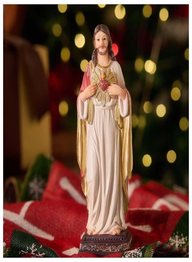 Zayton Jesus Statue Sacred Heart Jesus Christ Figure Catholic Figurine Religious Indoor Home Decor Hand Painted 8 inch - Image 3