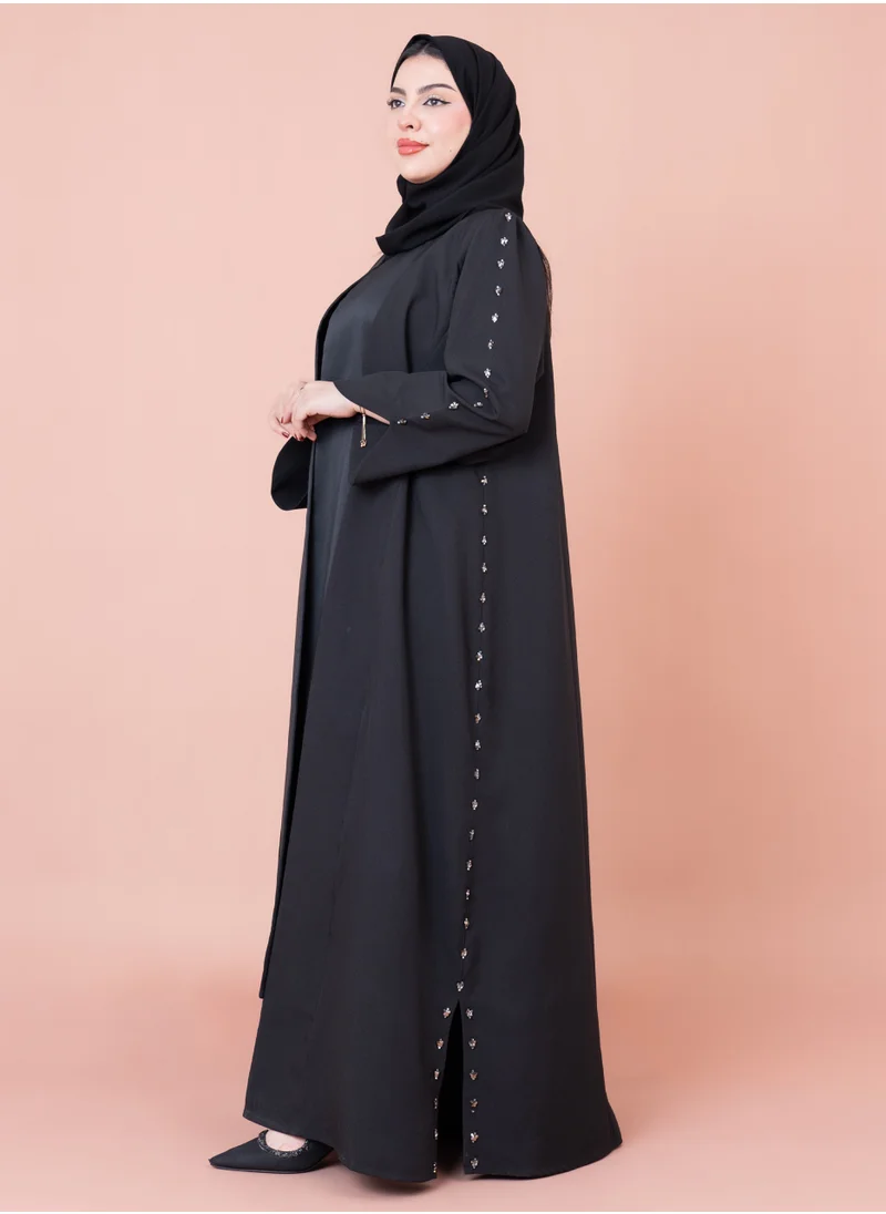 IKKXA Luxury Beadwork Open Abaya AIK04 Black
