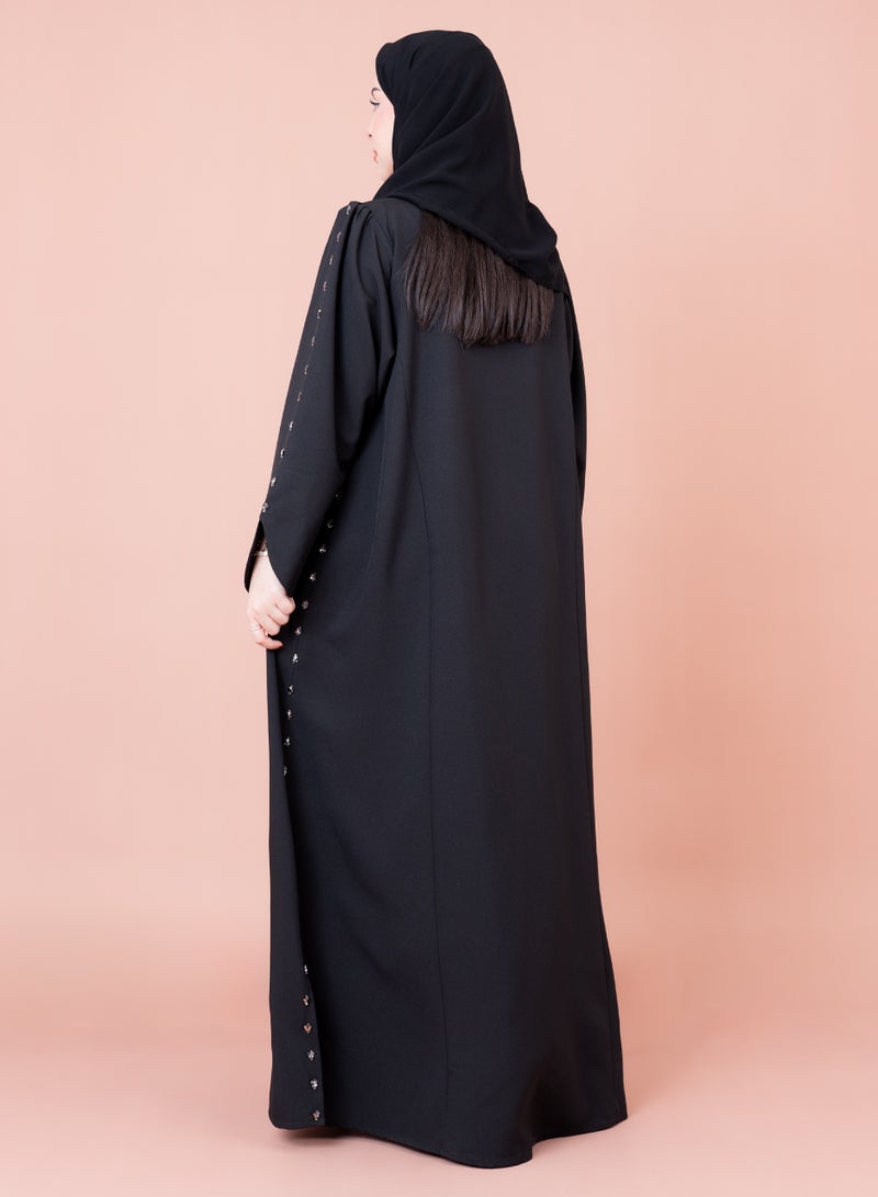 IKKXA Luxury Beadwork Open Abaya AIK04 Black - Image 4