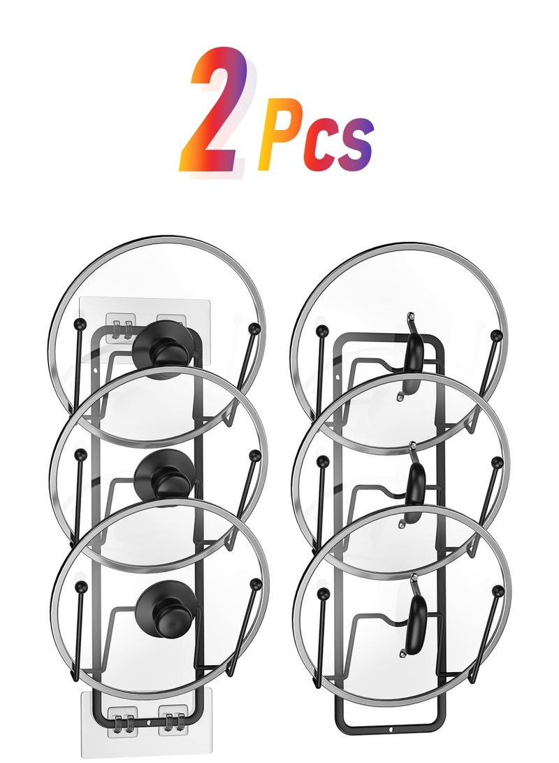 Zikra 2 Pack Pot Lid Organizer Rack, 6 Tier Pot Lids Holder for Cabinet Door/Wall Mount, Reusable Pot Lid Rack Holder for Kitchen Storage with No Drilling Adhesive, Black - Image 1