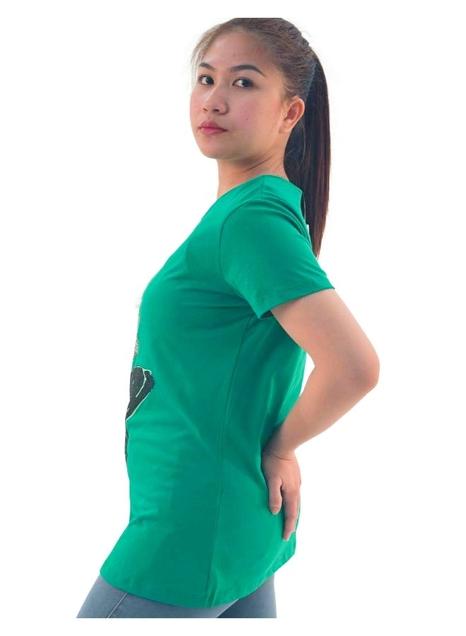 JOANNA JOANNA W203008 Women's Lady Wearing High Heels Design Round Neck Short Sleeve T-Shirt - Green  - Image 1