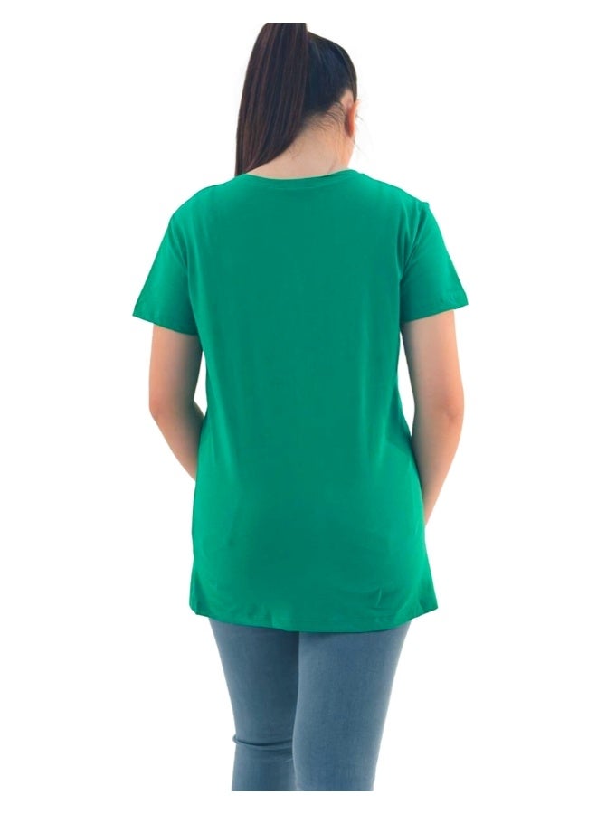 JOANNA JOANNA W203008 Women's Lady Wearing High Heels Design Round Neck Short Sleeve T-Shirt - Green  - Image 2