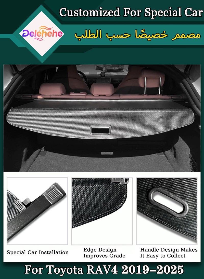 Delehehe For Toyota RAV4 2019-2025 Cargo Cover Compatible Accessories - Retractable Rear Luggage Trunk Security Covers Protector Anti Theft Shield Shade, (Carbon Fiber Style) - Image 3