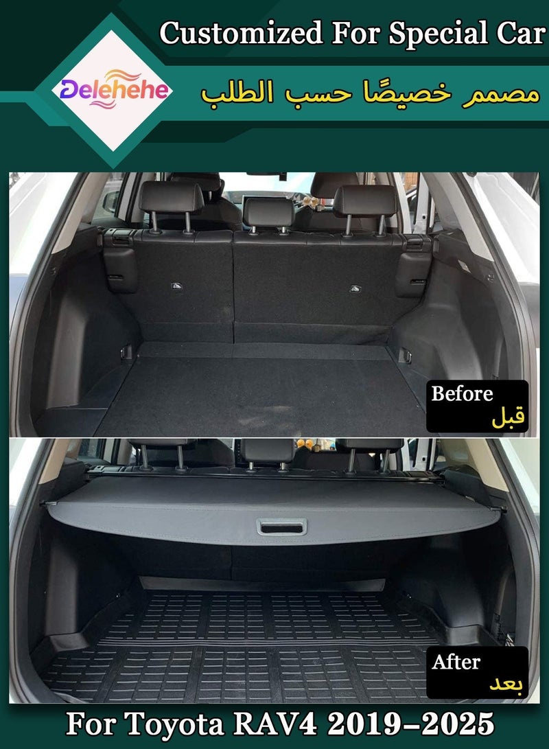 Delehehe For Toyota RAV4 2019-2025 Cargo Cover Compatible Accessories - Retractable Rear Luggage Trunk Security Covers Protector Anti Theft Shield Shade, (Carbon Fiber Style) - Image 5