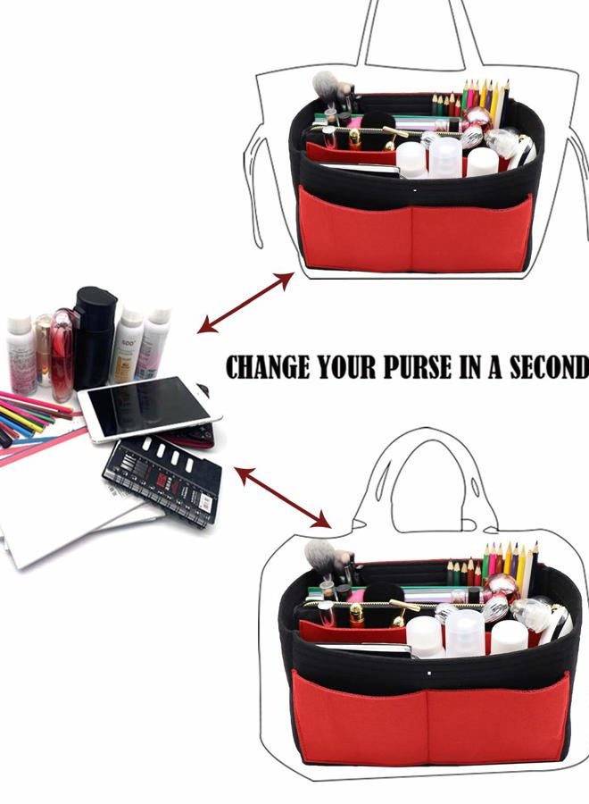 LEXSION منظم حقيبة محفظة مصنوعة من الفelt مع سحاب يناسب Speedy Neverfull MM GM، أسود، أحمر، متوسط - Image 5