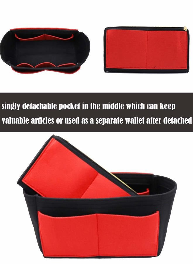 LEXSION منظم حقيبة محفظة مصنوعة من الفelt مع سحاب يناسب Speedy Neverfull MM GM، أسود، أحمر، متوسط - Image 2