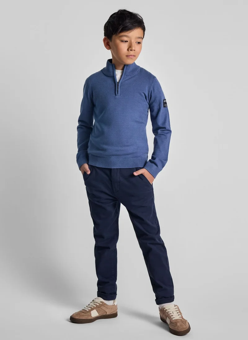 MINOTI Kids Boys Half-Zip Sweater with Stand-Up Collar and Ribbed Trim